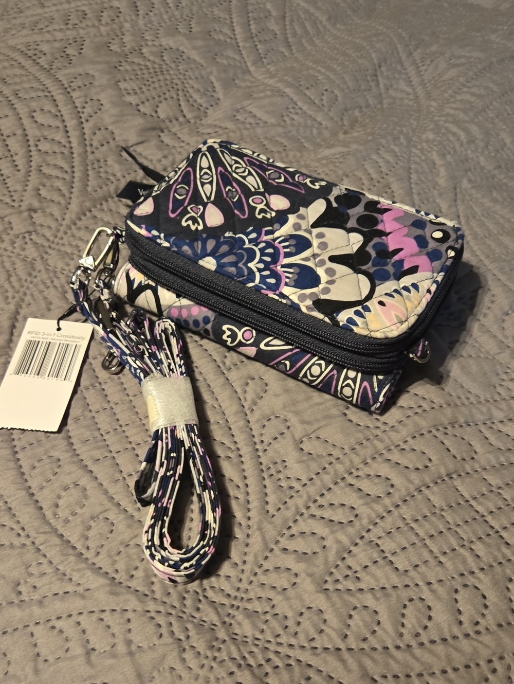 Vera Bradley Navy Purple Cream Floral 3 In 1 Crossbody